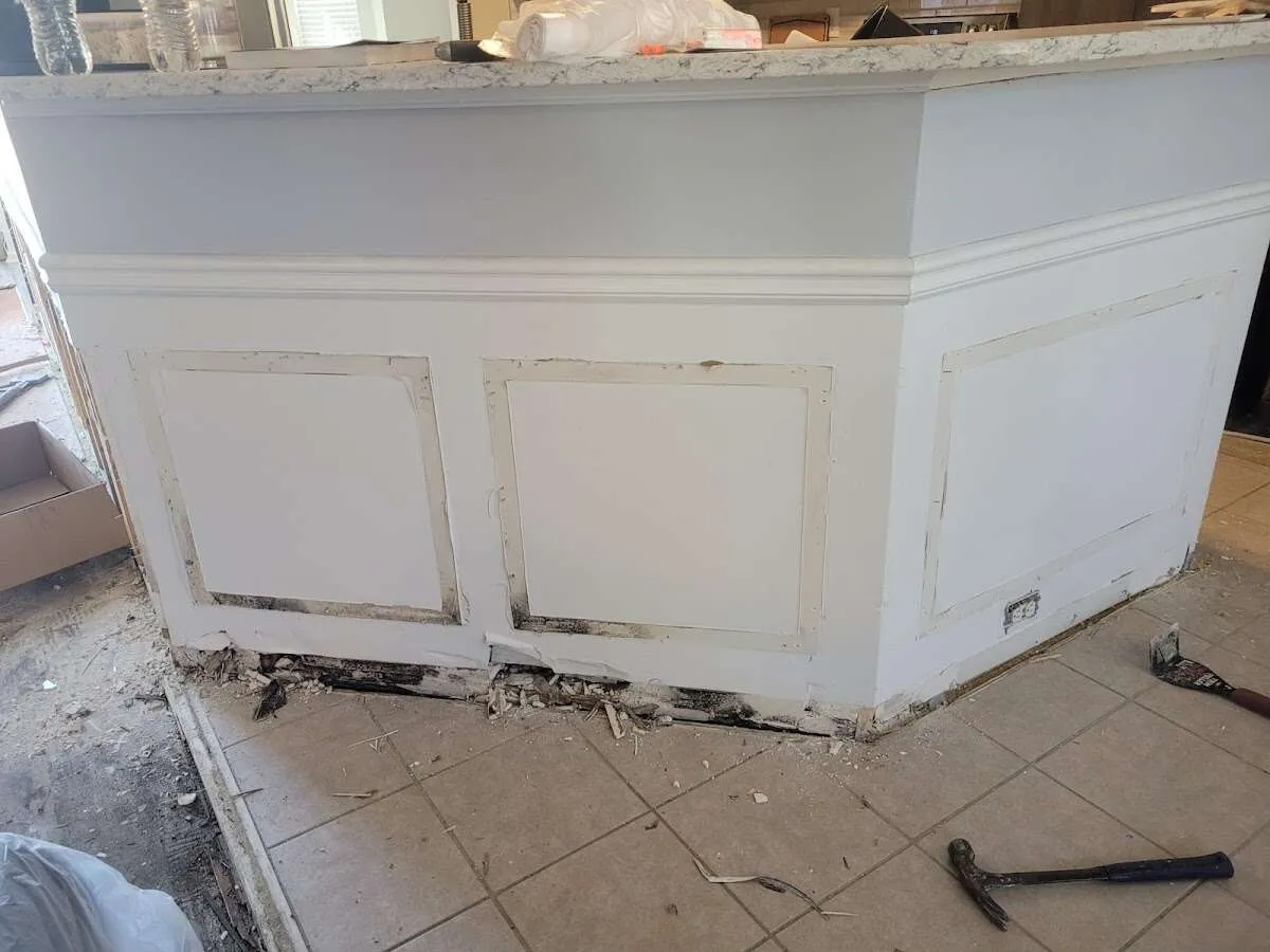 Water damage and mold on kitchen during Storm Damage Restoration in Delta